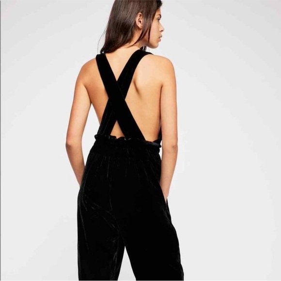 Free People Chic Black Velvet Jumpsuit size small - Picture 3 of 10